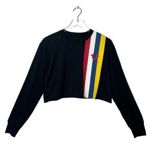 True Religion Black Stripe Long Sleeve Women’s Cropped Tee Sz M